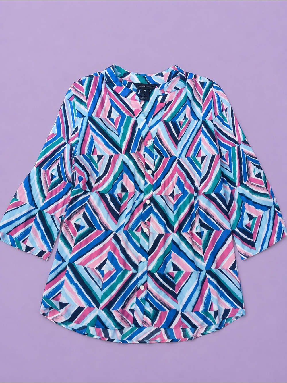 Investments Colorful Pink Blue Green Geometric Button-Down Shirt